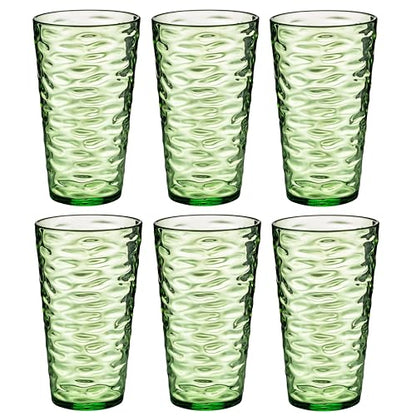 20-ounce Plastic Tumblers, Acrylic Drinking Glasses High-Balls, set of 6 Green Reusable Plastic Cups, Stackable, BPA-Free, Shatter-Proof, Dishwasher-Safe - color: Green