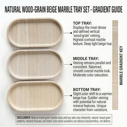 YKAJO Wooden Vein Beige Oval Marble Tray, 11.8x5.9 Perfume Organizer Dish | Honed natural stone; jewelry & trinket dish, ring & key holder, soap & candle catchall; bath counter, dresser, coffee table - color: Wooden Vein Beige, size: 11.8" x 5.9" x 0.6"