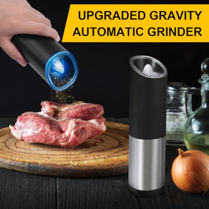 Gravity Electric Salt and Pepper Grinder Set with Adjustable Coarseness, Large Capacity, Stainless Steel, Portable, Not Easily Knocked Over, Kitchen Utensils Gadgets for Dining Home Gift