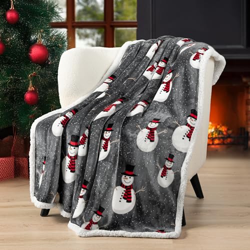 PAVILIA Premium Christmas Sherpa Throw Blanket, 50x60, Grey Snowman Cozy Fleece Holiday Blanket, Reversible Plush Winter Throw for Couch & Bed, Ultra Soft Warm - color: Snowman Charcoal, size: 50 x 60 Inches