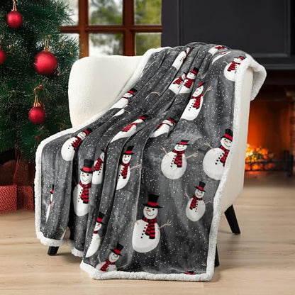 PAVILIA Premium Christmas Sherpa Throw Blanket, 50x60, Grey Snowman Cozy Fleece Holiday Blanket, Reversible Plush Winter Throw for Couch & Bed, Ultra Soft Warm - color: Snowman Charcoal, size: 50 x 60 Inches
