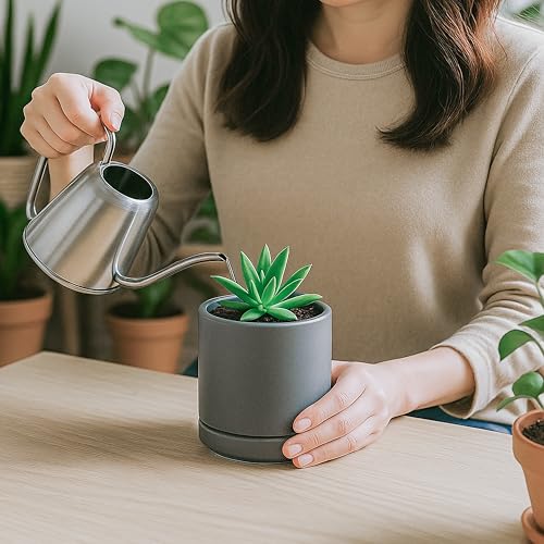 D'vine Dev 2-Pack Ceramic Pots with Saucers, Grey, 3.5 in, 94-V-A-3 | Modern Cylinder Design, Glazed Ceramic, Drainage Hole & Saucer Included, High Temperature Fired, Elegant Home Accent - color: Gray, size: 3.5 Inch