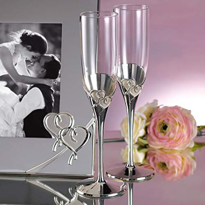 Lenox True Love Silverplate Champagne Flutes, Set of 2 | Hand wash only | 9.5 inch height | wedding keepsake gift with heart design | 6oz, champagne flutes set - size: 6 Ounces, style: Flute Pair