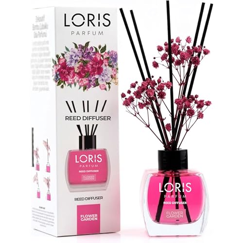 Loris Flower Garden Reed Diffuser Set with Dried Flowers | Reed Diffusers for Home with Sticks | Bathroom Diffuser & Room Scent | Long-Lasting Home Fragrance | 120 mL / 4.06 fl oz - color: Flower Garden