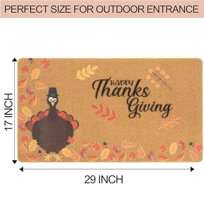 FGSS Happy-Thanksgiving-Fall Welcome-Door-Mats Holiday-Doormats 17X29 Inch - color: Turkey Fall Leaves