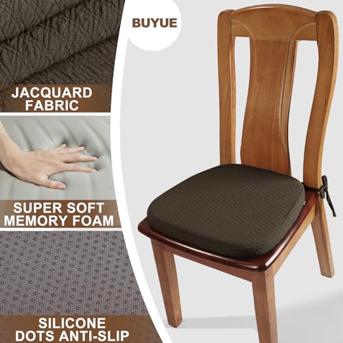 BUYUE Luxury 100% Pure Memory Foam Chair Cushion 1 Pack, Jacquard 16" U-Shape Comfortable Dining Chair Pad, Removable Slip Resistant Kitchen Chair Seat Cushion, (1 Piece, Brown) - color: Brown