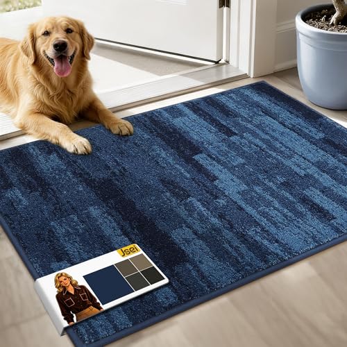 JSEI Dirt Trapper Door Mat 24"x36", Non-Slip Doormat, Blue | Entryway Rugs Washable,Trap Dirt Absorbent Welcome Floor Mat, Low Profile Dog Door Mats for Front Back Door, Wet Shoes & Paws - color: Blue, size: 24'' X 36''