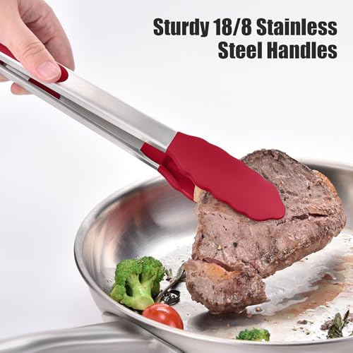 Doosu 600°F Heat Resistant Kitchen Food Tong for Cooking with Non-Scratch Silicone Tips (12in, Red) & 3-Piece Silicone Spatula Set Kitchen Food-Grade Baking Supplies Cooking Tool (Aqua+Orange+Red)