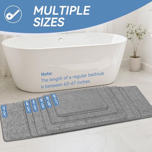 Bcoimo Small Bath Rug Mat,24x17 Chenille Non Slip Gray Bathroom Shower Mat - color: Grey, size: 24x17