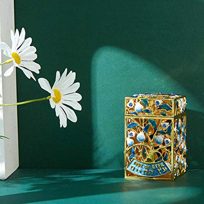 Matashi Hand-Painted Enamel Tzedakah Charity Box Keepsake Treasure Box | Embellished with Crystals and a Tree of Life Motif Design with Gold Accents, Judaica Home Decor Piggy Bank Gift for Holiday