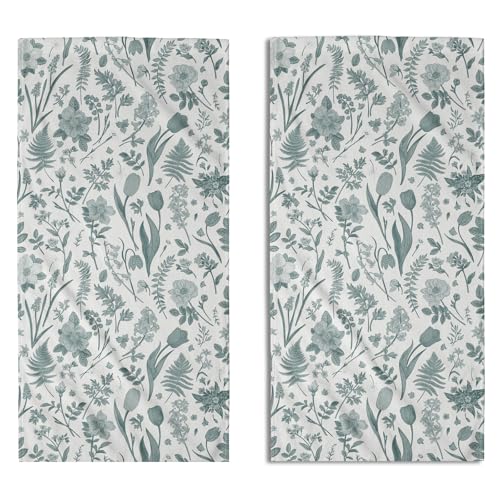 Spring Floral Hand Towels for Bathroom Set of 2 Aqua White Flower Leaves Vintage Botanical Print Seasonal Decorative Handtowels Soft Absorbent Bath Towel for Home Guest Room Hotel Gym Spa - color: Aqua White