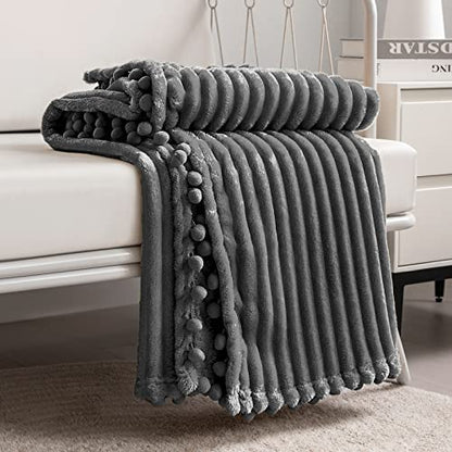 DISSA Fleece Blanket Throw Size – 51x63, Dark Grey – Soft, Plush, Fluffy, Fuzzy, Warm, Cozy – Perfect Throw for Couch, Bed, Sofa - with Pompom Fringe - Flannel Blanket Throw Blanket - color: Dark Grey, size: 51x63"