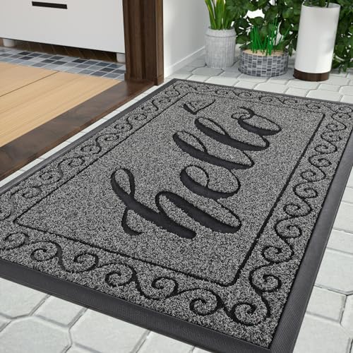 Yimobra Welcome Mats for Front Door 36x24, Heavy Duty Waterproof Outdoor Door Mat Outside Entrance, Non-Slip Low Profile Indoor Entryway Mat for Garage Patio, Black Gray - color: Black Gray, size: 36x24 Inch