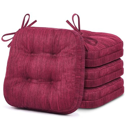 Shinnwa Dining Chair Cushions Set of 4, Dual-Layer Memory Foam Kitchen Chair Cushions, Patented Design Seat Pads with Ties, 16.5 x 16.5 x 3.5in, 4 Pack, Burgundy - color: Burgundy, size: 4 Count (Pack of 1)