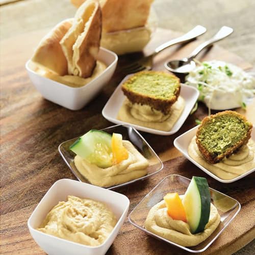 Mini Appetizer Set - Assorted Sizes (Pack Of 96) - White, Clear & Silver Plastic Serving Dishes - Perfect For Parties, Weddings & Home Entertaining