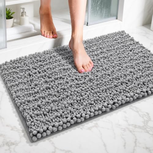 ILANGO Bathroom Rugs Light Grey 36x24,Extra Soft Absorbent Chenille Bath Rugs,Thick Non-Slip Shaggy Bath Mat,Machine Washable Quick Dry Bath Mats for Bathroom Floor, Tub, Shower Accessories - color: Light Grey, size: 24''×36'' Bathroom Rug
