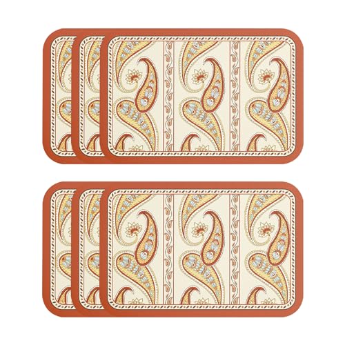 Designer Paisley PVC Placemats Set of 6, Red Classic Pattern Rectangular Placemat, Waterproof and Heat-Resistant Paisley Style,Decoration for Kitchen,Party,Dinning, New Year,12"*17" - color: Chauffrey B