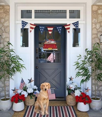 Interchangeable Welcome Sign for Front Door Red Farmhouse Truck Decor Hanging Sign with 11 Interchangeable Seasonal and Holiday Decor Signs 12x14 in. (Country Rustic) - style: Country Rustic