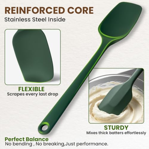 Silicone Spatula Set,9-Piece BPA Free Food Grade Heat Resistant Spatulas for Cooking Baking,Seamless One Piece Design,Non-Stick Safe,Dishwasher Safe,Withstands -104°F to 600°F（Green） - color: Green