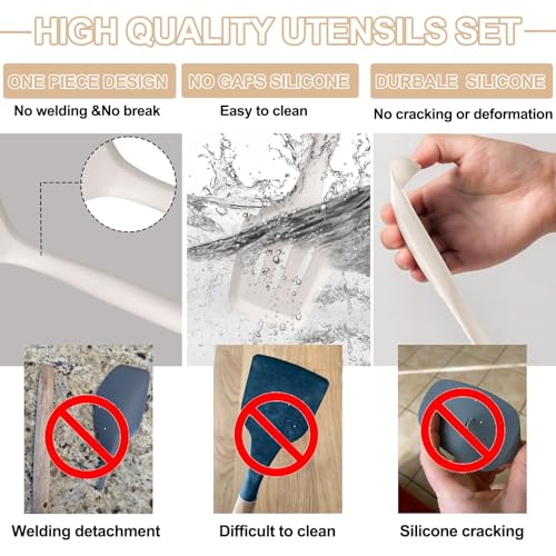 Kitchen Utensils Set, Umite Chef 22Pcs Silicone Cooking Utensils Set, Heat Resistant Silicone Kitchen Spatulas Set with Holder, White Cooking Gadgets Tools Set for Nonstick Cookware, Dishwasher Safe - color: White
