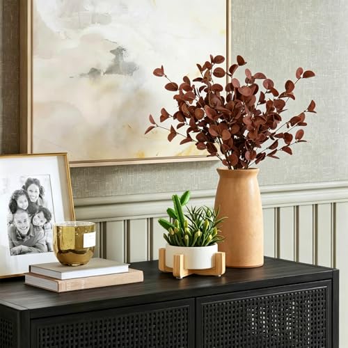 4PCS 22.2Inch Faux Eucalyptus Stems Plant leaves for Vase(Wine Red) | soft thin-styrofoam nice-touch natural look easy to adjust suitable for various vases without any maintenance - color: Deep Wine Red