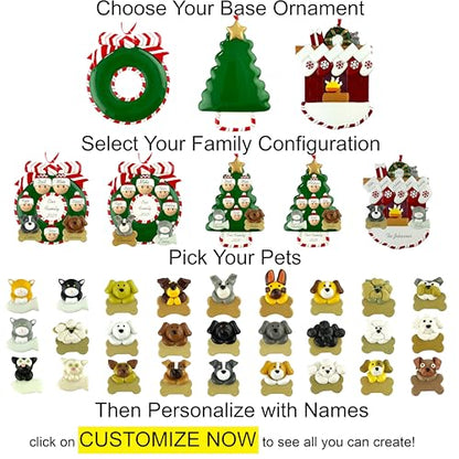 Customized and Personalized Christmas Ornament - Family of 2-6 with Two Pets - Select 2 of The 25 Different Dogs and Cats to Design Your Own Made to Order Gift (Family of 5) - size: Family of 5 with 2 pets