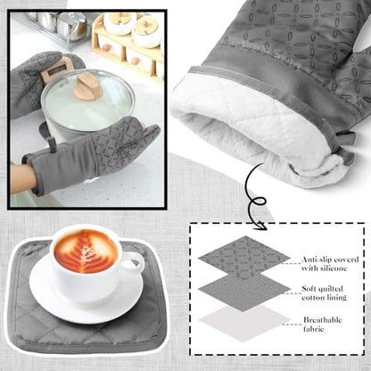 LemonRoad 12 Pcs Oven Mitts Kitchen Towels Dishcloths with Pot Holders Sets Dish Towels Sets Oven Gloves Heat-Resistant Pot Pads with Silicone for Kitchen Cooking Baking(Gray) - color: Gray