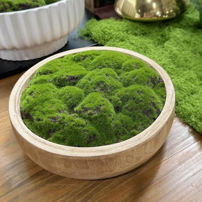 NAHARO Moss Wood Bowl, Natural Round Decorative Dough Bowl, Artificial Moss Centerpiece for Wedding Table, Home Decoration, Living Room, Office, No Maintenance