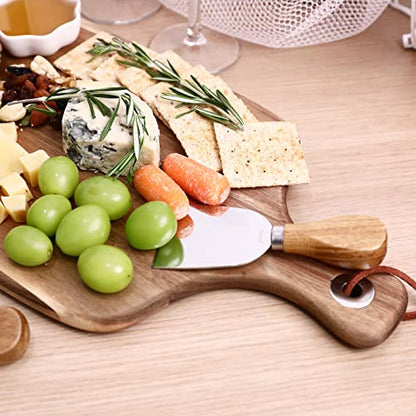 hecef Upgrade Bigger Cheese Board set of 4, a Acacia Wood Cheese Plate and 4 Pcs Knives, Charcuterie Platter Serving Tray for Appetizers, Feast, Housewarming, Cheese Serving - size: Large