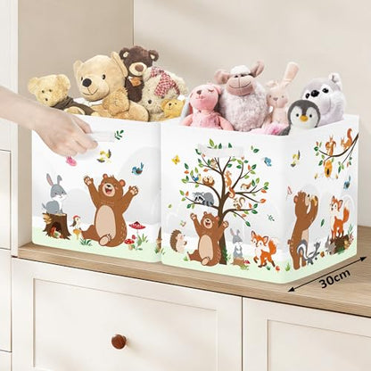 Clastyle 11.8" Animal Storage Basket Set of 3 for Kid Toy Clothes Bin | Collapsible Fabric Book Bin, Metal Frame Bottom Board, Cube Organizer, Closet Nursery Pantry Shelf Bedroom, Woodland Bear - color: Bear Giraffe
