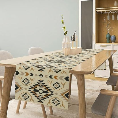Aztec Geometric Ethnic Table Runner, Western Traditional Style Table Runner for Kitchen Family Dinner Table Holiday Party Farmhouse 13x36in - color: Aztec-1, size: 13x36in
