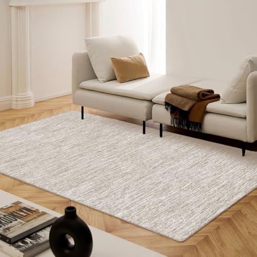 Hand Woven Area Rug 4x6 Feet - Rustic Farmhouse Bohemian Accent Rug for Living Room Bedroom Kitchen Entryway Floor Mats - Ideal for High Traffic Areas 100% Cotton Rag Rug Natural - color: Natural, size: 4' x 6' (Rectangular)