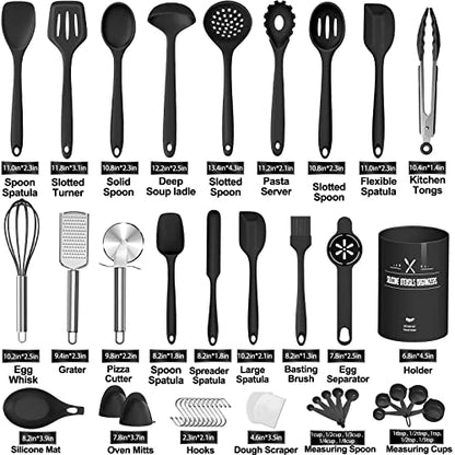 43 Pcs AIKKIL Kitchen Utensils Set, Heat Resistant Silicone Cooking Kitchen Utensils Set with Holder, Spoon, Spatula, Kitchen Gadgets Tools Set For Nonstick Cookware, Dishwasher(BPA Free, Black) - color: Black