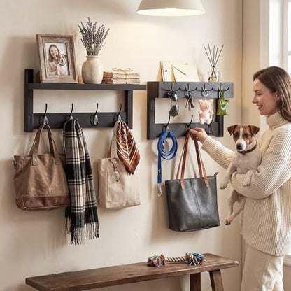 Coat Rack Wall Mount with Shelf & Mail Organizer,29 Inch Wall Shelf with 7 Coat Hooks and 4 Key Hooks for Entryway,Living Room,Bedroom,Offices(Black) - color: Black