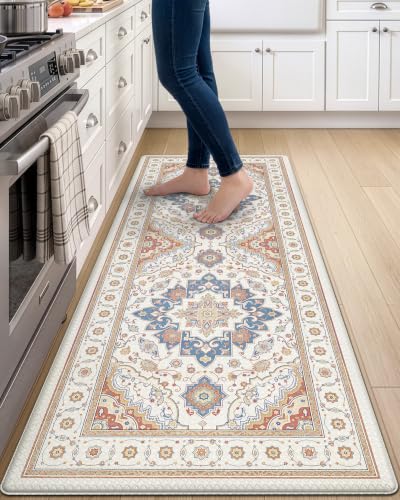 DEXI Kitchen Floor Mats Cushioned Anti Fatigue Runner Rug, 23x59 Beige | Soft Comfort Memory Foam, Easy Care, Waterproof, Standing Padded for Front Sink Laundry Office Farmhouse - color: Light Beige, size: 59"L x 23"W x 0.4"Th