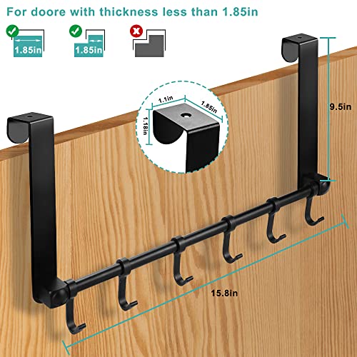 MGahyi Black Over The Door Hooks, Over The Door Towel Rack | 6 Sliding Adjustable Hooks, Aluminum Sturdy Rustproof, No-Drilling Anti-Scratch, for Bathroom Bedroom Closet - color: Black