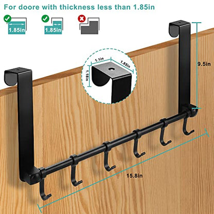 MGahyi Black Over The Door Hooks, Over The Door Towel Rack | 6 Sliding Adjustable Hooks, Aluminum Sturdy Rustproof, No-Drilling Anti-Scratch, for Bathroom Bedroom Closet - color: Black