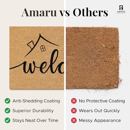 Coir Welcome Mat, Non-Slip, Welcome Paws, 17 x 29 in | 100% Natural Coir, Anti-Shedding, Durable PVC Backing, Traps Dirt and Mud, Indoor and Outdoor Entryway, Easy to Clean - color: Welcome Paws
