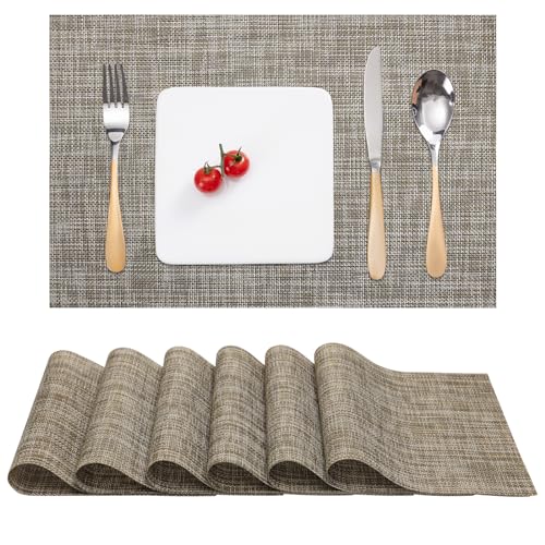 Myir JUN Placemats Set of 6 Kitchen and Dining Table Placemats | Vinyl Placemats Place Mats Indoor/Outdoor Set of 6 Washable Table Mats Non-Slip Place mats for Dining Table, Caramel - color: Caramel, size: Set of 6