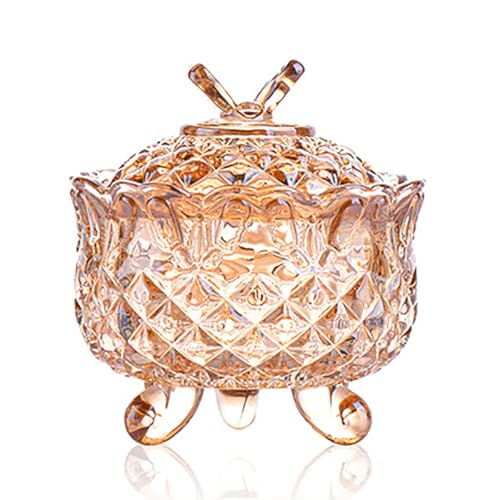 Crystal Glass Fall Candy Snack Barrel Storage Jar Embossed Luxury Cookie Buffet Canister With Lids Jewelry Box Jar Biscuit Containers(Amber) - color: Butterfly-Amber