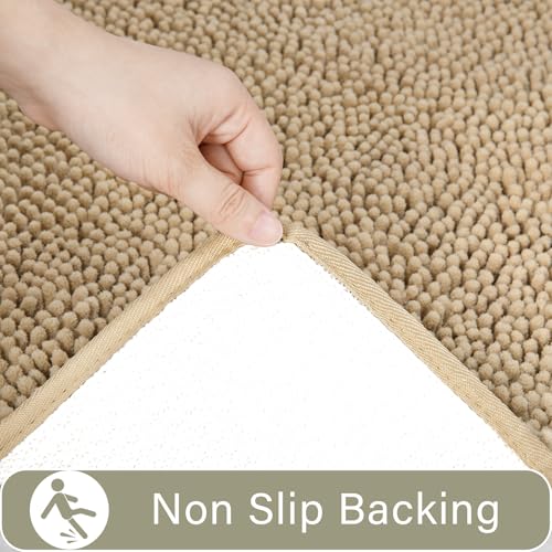 LOCHAS Bathroom Rugs Sets 2 Piece, 20''x20'' & 34''x21'', Sand Beige | Non Slip U-Shaped Toilet Rug, Chenille Washable Absorbent, Soft Bath Mat Set for Shower, Sink - color: Sand Beige