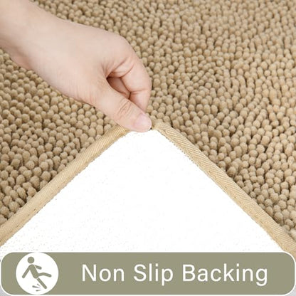 LOCHAS Bathroom Rugs Sets 2 Piece, 20''x20'' & 34''x21'', Sand Beige | Non Slip U-Shaped Toilet Rug, Chenille Washable Absorbent, Soft Bath Mat Set for Shower, Sink - color: Sand Beige