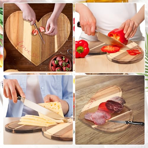 Patelai Heart Wood Cutting Charcuterie Board Wedding Bridal Shower Gifts Acacia Wood Cutting Board with Spoon and Fork for Couples Husband Wife, Newlywed Mr and Mrs - style: heart