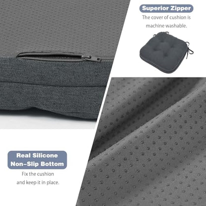 baibu Set of 2 Dining Chair Cushions, Dual-Layer Patent Design Memory Foam Kitchen Chair Cushions, Non-Slip Seat Pads with Ties, 16.5 x 16.5 x 3.5in, 2 Pack, Charcoal Grey - color: Charcoal Grey, size: 2 Count (Pack of 1)