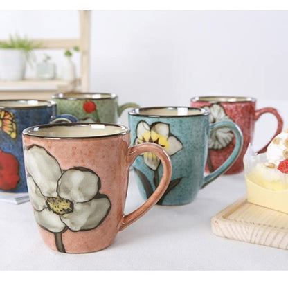 Ceramics 12oz Coffee mugs,Coffee cups,Tea mugs,Kiln Glazing Process,Microwave and Dishwasher Safe, Perfect For Tea, Espresso, Latte - Porcelain Mugs for Kitchen or Cafe (Red+Blue+Green+Pink)