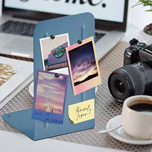 Acrimet Bookends for Shelves, Non-Skid Book Holder, Heavy Duty Book Stopper, Steel Metal Book Ends Storage for Home, Library, 6 7/8" H x 4" W x 4 1/2" D (Blue) (1 Pair / 2 Pieces)