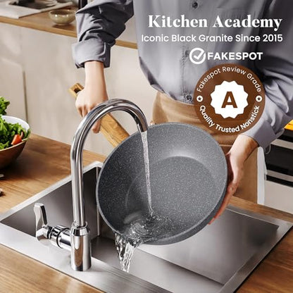 Kitchen Academy Granite Pots and Pans Set Non Stick, Induction Cookware | 17-Piece Gray Cooking Pans and Pots Set, PFOA & PFOS Free. - color: Gray, size: 17 PCS Cookware Set