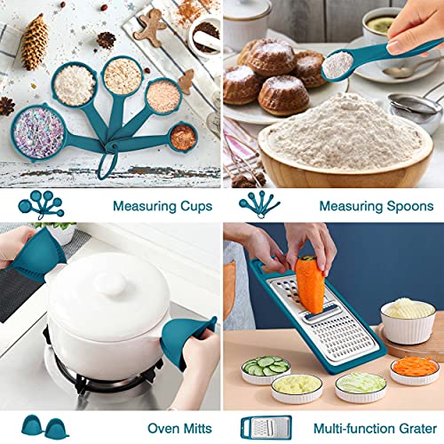 LIANYU 27 PCS Kitchen Utensils Set with Holder, Silicone Cooking Utensils Spatula Set with Stainless Steel Handle, Kitchen Cooking Gadgets Tools for Nonstick Cookware Set, Heat Resistant, Blue - color: Blue