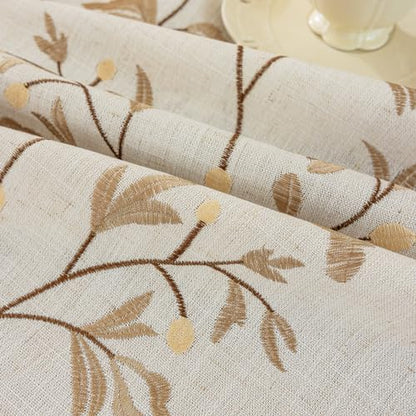 Joyfol Day Rustic Waterproof Linen Tablecloth, Heavy Weight Beige Embroidery Table Cloths for Rectangle Tables, Burlap Farmhouse Table Covers (Coffee Leaves, 55''x 70'') - color: Coffee, size: 70" x 55" (Rectangular)