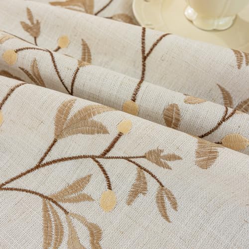 Joyfol Day Rustic Waterproof Linen Tablecloth, Heavy Weight Beige Embroidery Table Cloths for Rectangle Tables, Burlap Farmhouse Table Covers (Coffee Leaves, 55''x 86'') - color: Coffee, size: 86" x 55" (Rectangular)